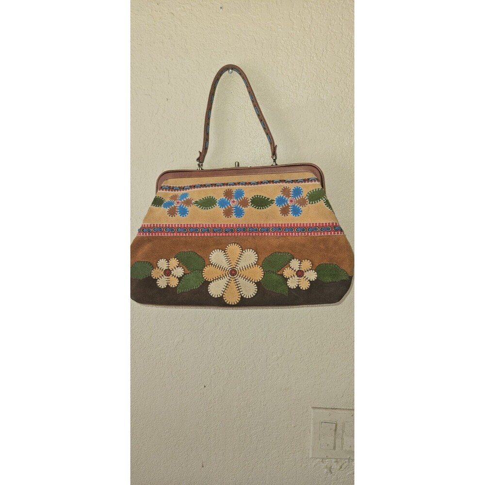 Isabella Fiore Suede Stitched Floral Patchwork Shoulder Purse Handbag